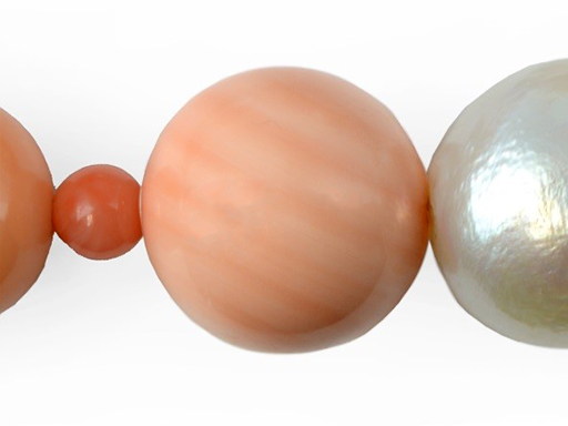 Fig.3: A bead cut in a shell of Stombus gigas displaying a layered structure of different colours.